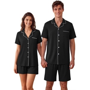 Ekouaer Couple Matching Pajamas Sets Short Sleeve Button Down Pjs Sleepwear 2 Piece Lounge Set XS-XXXL(Black)