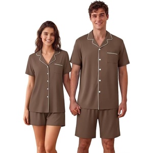 Ekouaer Couple Matching Pajamas Sets Short Sleeve Button Down Pjs Sleepwear 2 Piece Lounge Set XS-XXXL(Brown)