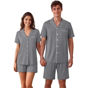 Ekouaer Couple Matching Pajamas Sets Short Sleeve Button Down Pjs Sleepwear 2 Piece Lounge Set XS-XXXL(Gray)