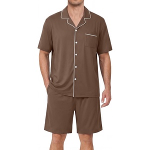 Ekouaer Mens Pajamas Set Summer Short Sleeve Button Up Pjs 2 Piece Sleepwear with Pockets S-XXXL(Brown)