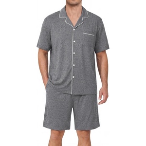 Ekouaer Mens Pajamas Set Summer Short Sleeve Button Up Pjs 2 Piece Sleepwear with Pockets S-XXXL(Gray)