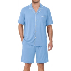 Ekouaer Mens Pajamas Set Summer Short Sleeve Button Up Pjs 2 Piece Sleepwear with Pockets S-XXXL(Light Blue)