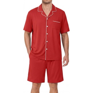 Ekouaer Mens Pajamas Set Summer Short Sleeve Button Up Pjs 2 Piece Sleepwear with Pockets S-XXXL(Red)