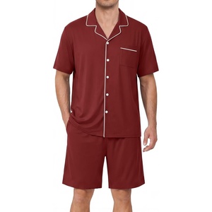 Ekouaer Mens Pajamas Set Summer Short Sleeve Button Up Pjs 2 Piece Sleepwear with Pockets S-XXXL(Wine Red)