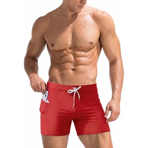 Ekouaer Mens Tight Swim Trunks Quick Dry Swim Briefs 5″ Sexy Swimwear Zip Pockets Bathing Suit with Mesh Lining(Red)