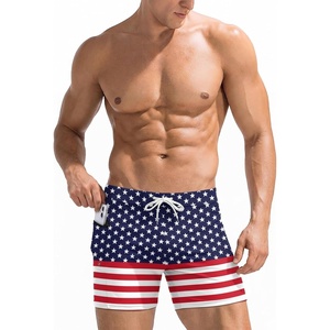 Ekouaer Mens Tight Swim Trunks Quick Dry Swim Briefs 5″ Sexy Swimwear Zip Pockets Bathing Suit with Mesh Lining(Z American Flag)
