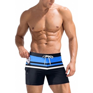 Ekouaer Mens Tight Swim Trunks Quick Dry Swim Briefs 5″ Sexy Swimwear Zip Pockets Bathing Suit with Mesh Lining(Z Blue Stripes)
