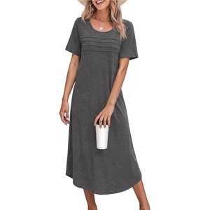 Ekouaer Nightgowns for Women Long Night Gown Pleated Moo Moos Short Sleeve House Dress Plus Size Lounge Dress S-5XL(Dark Grey)