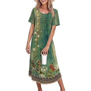 Ekouaer Nightgowns for Women Long Night Gown Pleated Moo Moos Short Sleeve House Dress Plus Size Lounge Dress S-5XL(Green Floral)