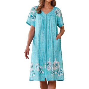 Ekouaer Women Robe Zipper Front Mumu Duster Robes Zip Up Housecoat Soft Sleepwear with Pockets(Green Floral)