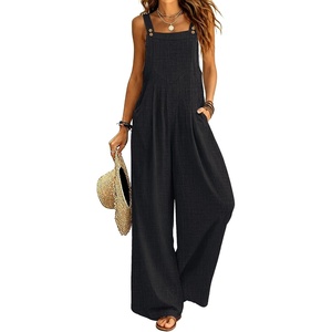 Ekouaer Womens Casual Loose Overalls Jumpsuits Summer Outfits Wide Leg Pants Rompers with Pockets S-XXL(Black)
