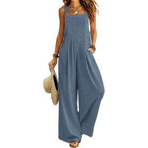 Ekouaer Womens Casual Loose Overalls Jumpsuits Summer Outfits Wide Leg Pants Rompers with Pockets S-XXL(Blue)