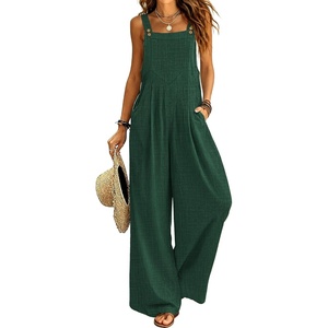 Ekouaer Womens Casual Loose Overalls Jumpsuits Summer Outfits Wide Leg Pants Rompers with Pockets S-XXL(Green)