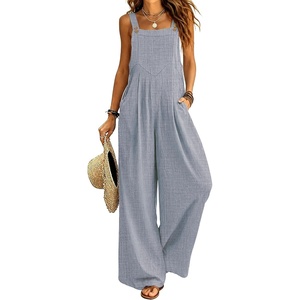 Ekouaer Womens Casual Loose Overalls Jumpsuits Summer Outfits Wide Leg Pants Rompers with Pockets S-XXL(Grey Blue)