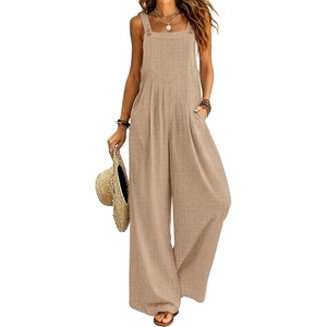Ekouaer Womens Casual Loose Overalls Jumpsuits Summer Outfits Wide Leg Pants Rompers with Pockets S-XXL(Khaki)