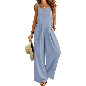 Ekouaer Womens Casual Loose Overalls Jumpsuits Summer Outfits Wide Leg Pants Rompers with Pockets S-XXL(Light Blue)