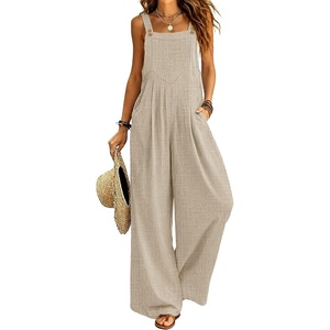 Ekouaer Womens Casual Loose Overalls Jumpsuits Summer Outfits Wide Leg Pants Rompers with Pockets S-XXL(Light Khaki)