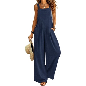 Ekouaer Womens Casual Loose Overalls Jumpsuits Summer Outfits Wide Leg Pants Rompers with Pockets S-XXL(Navy Blue)
