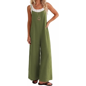 Ekouaer Women’s Casual Overalls Wide Leg Jumpsuits Loose Summer Rompers Baggy Jumpers with Pockets(Army Green)
