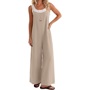 Ekouaer Women’s Casual Overalls Wide Leg Jumpsuits Loose Summer Rompers Baggy Jumpers with Pockets(Begie Grey)
