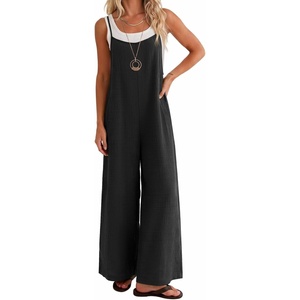 Ekouaer Women’s Casual Overalls Wide Leg Jumpsuits Loose Summer Rompers Baggy Jumpers with Pockets(Black)