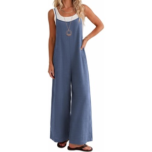 Ekouaer Women’s Casual Overalls Wide Leg Jumpsuits Loose Summer Rompers Baggy Jumpers with Pockets(Blue)