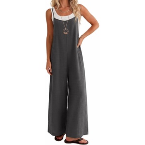 Ekouaer Women’s Casual Overalls Wide Leg Jumpsuits Loose Summer Rompers Baggy Jumpers with Pockets(Dark Grey)
