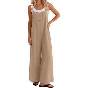 Ekouaer Women’s Casual Overalls Wide Leg Jumpsuits Loose Summer Rompers Baggy Jumpers with Pockets(Khaki)