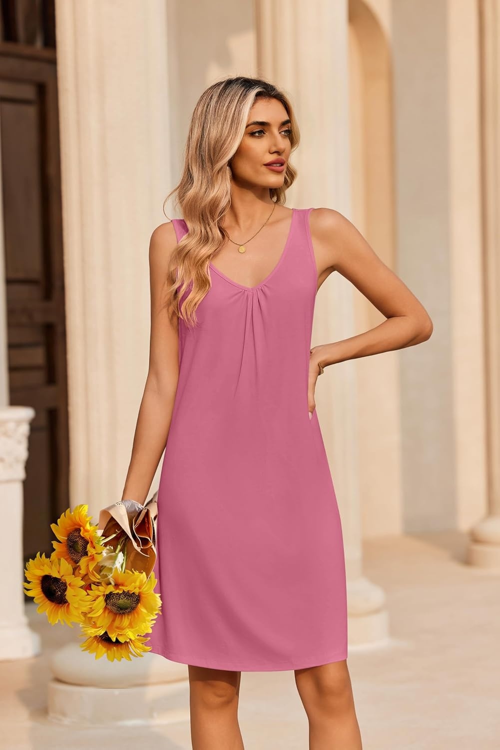 image:imageEkouaer Nightgowns for Women Bamboo Viscose Night Gown Sleeveless Sleep Shirts Tank Sleep Dress Vneck SleepwearCherry Red