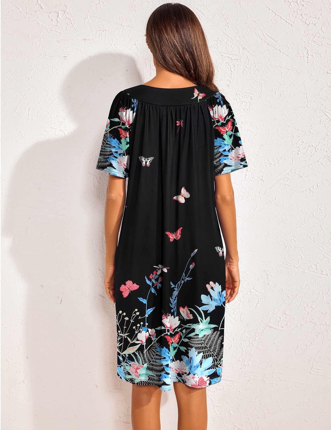 image:imageEkouaer Womens House Dress Floral Print Nightgown with Pockets Mumu DressBlack Butterfly