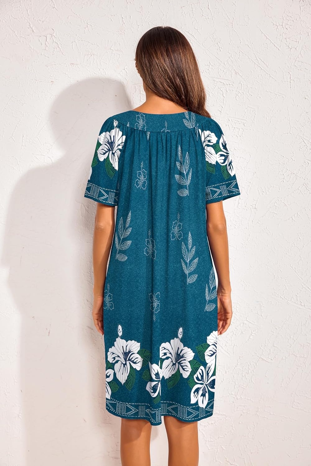 image:imageEkouaer Womens House Dress Floral Print Nightgown with Pockets Mumu DressBlue Green