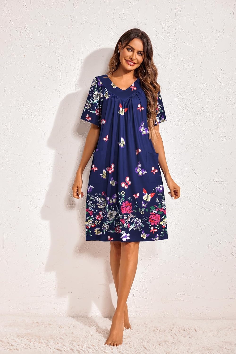 image:imageEkouaer Womens House Dress Floral Print Nightgown with Pockets Mumu DressButterfly