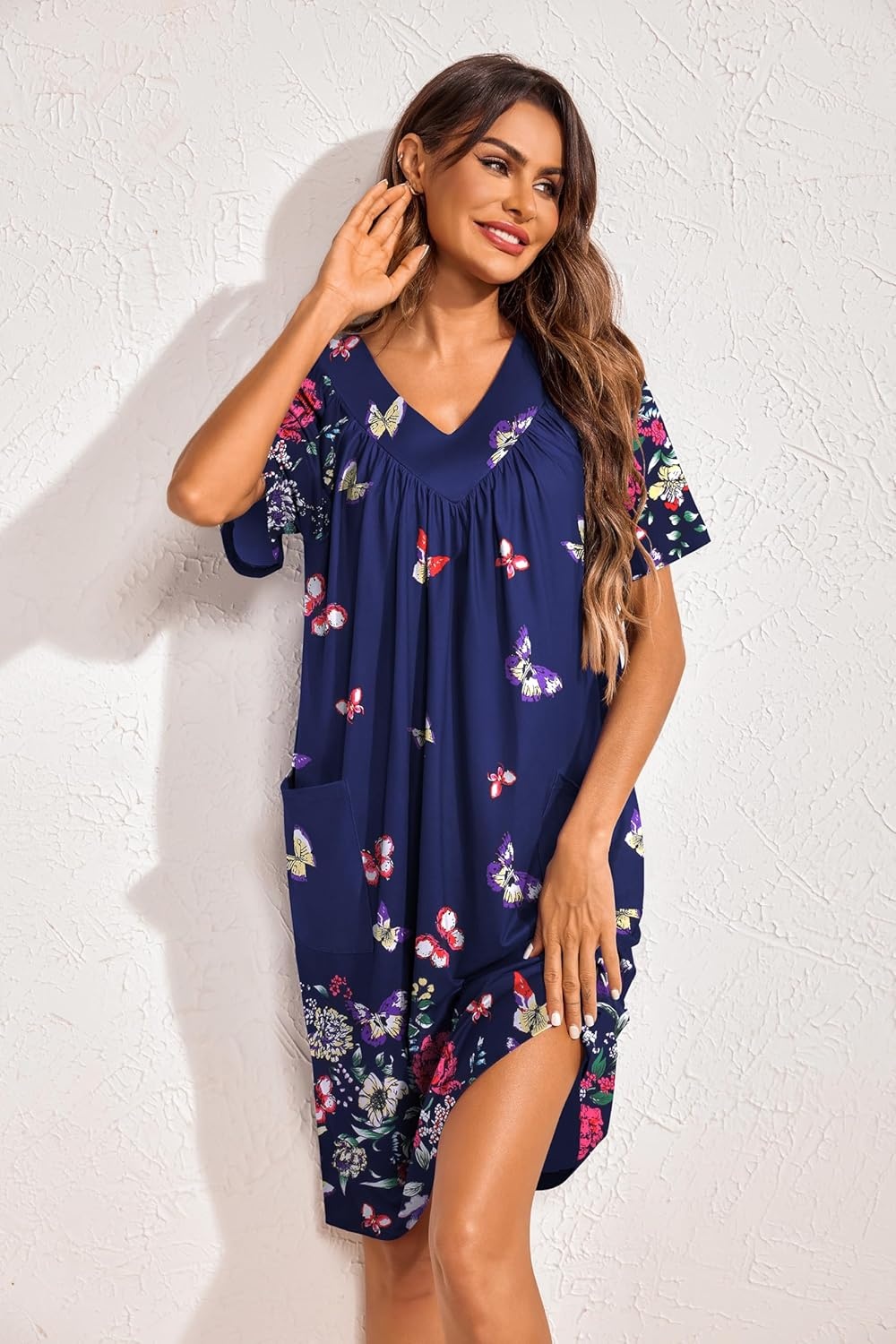 image:imageEkouaer Womens House Dress Floral Print Nightgown with Pockets Mumu DressButterfly