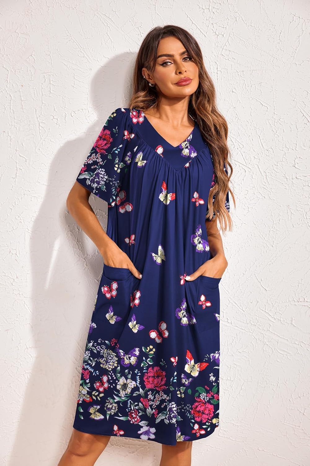 image:imageEkouaer Womens House Dress Floral Print Nightgown with Pockets Mumu DressButterfly
