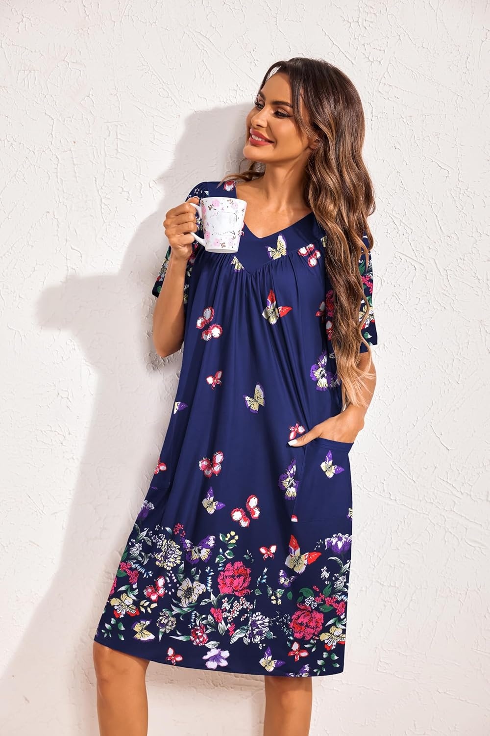 image:imageEkouaer Womens House Dress Floral Print Nightgown with Pockets Mumu DressButterfly