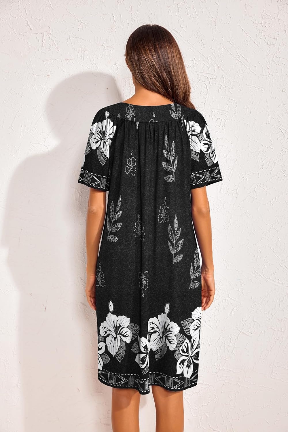 image:imageEkouaer Womens House Dress Floral Print Nightgown with Pockets Mumu DressFloral Black