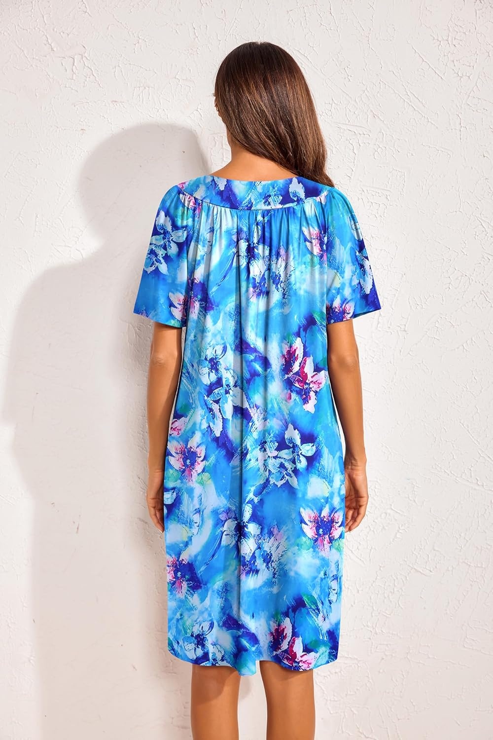 image:imageEkouaer Womens House Dress Floral Print Nightgown with Pockets Mumu DressFloral Blue