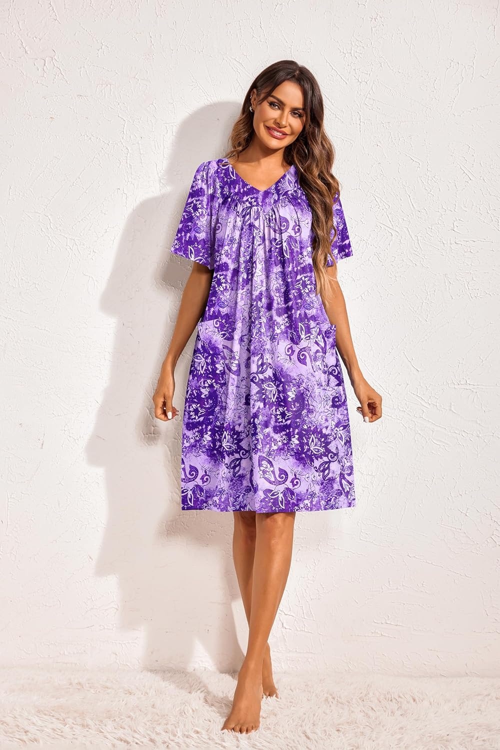 image:imageEkouaer Womens House Dress Floral Print Nightgown with Pockets Mumu DressFloral Purple
