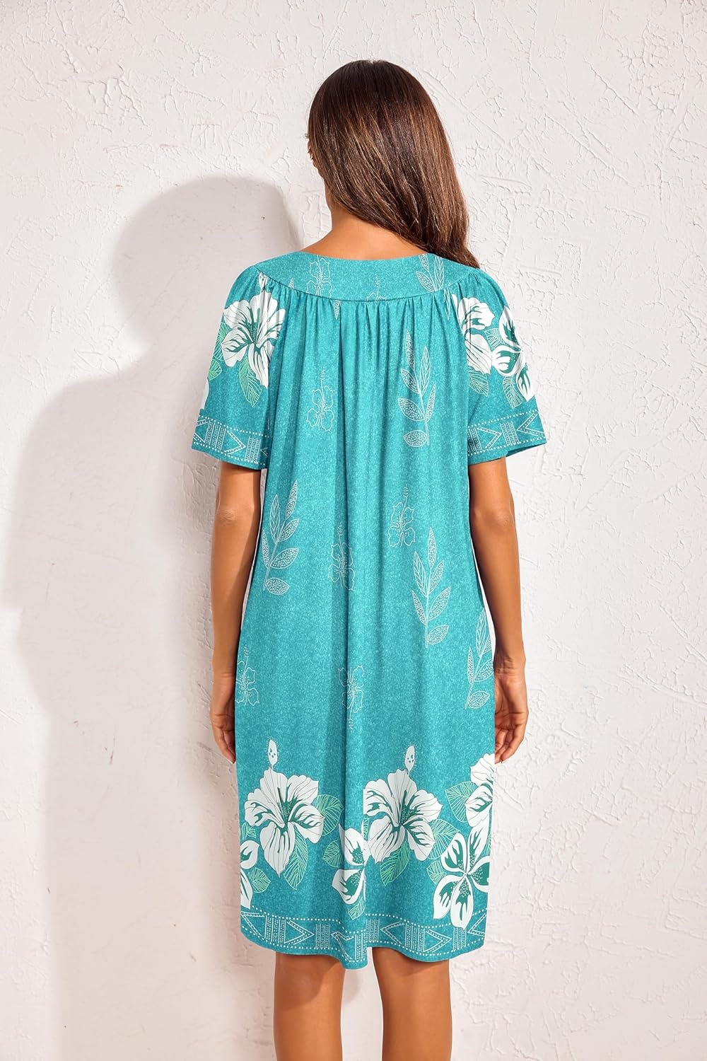 image:imageEkouaer Womens House Dress Floral Print Nightgown with Pockets Mumu DressGreen