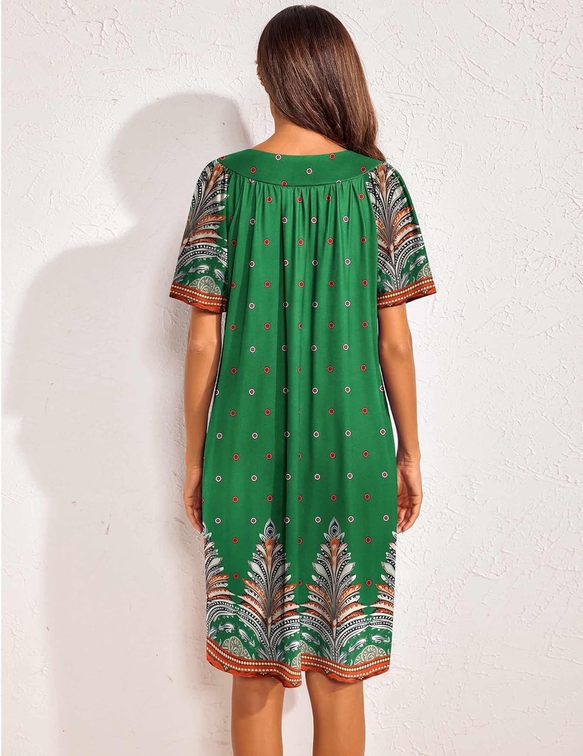 image:imageEkouaer Womens House Dress Floral Print Nightgown with Pockets Mumu DressGreen Boho