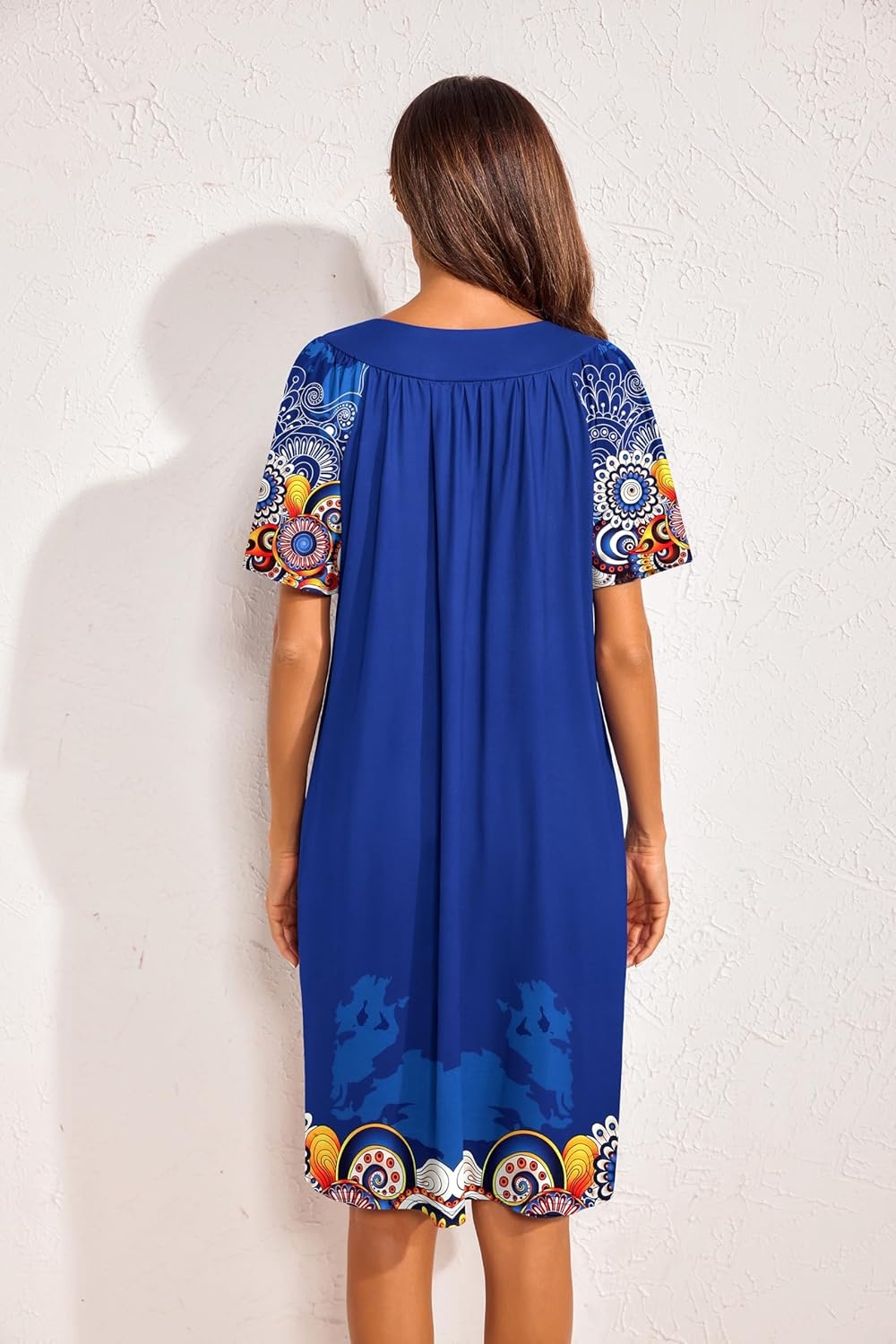 image:imageEkouaer Womens House Dress Floral Print Nightgown with Pockets Mumu DressNavy