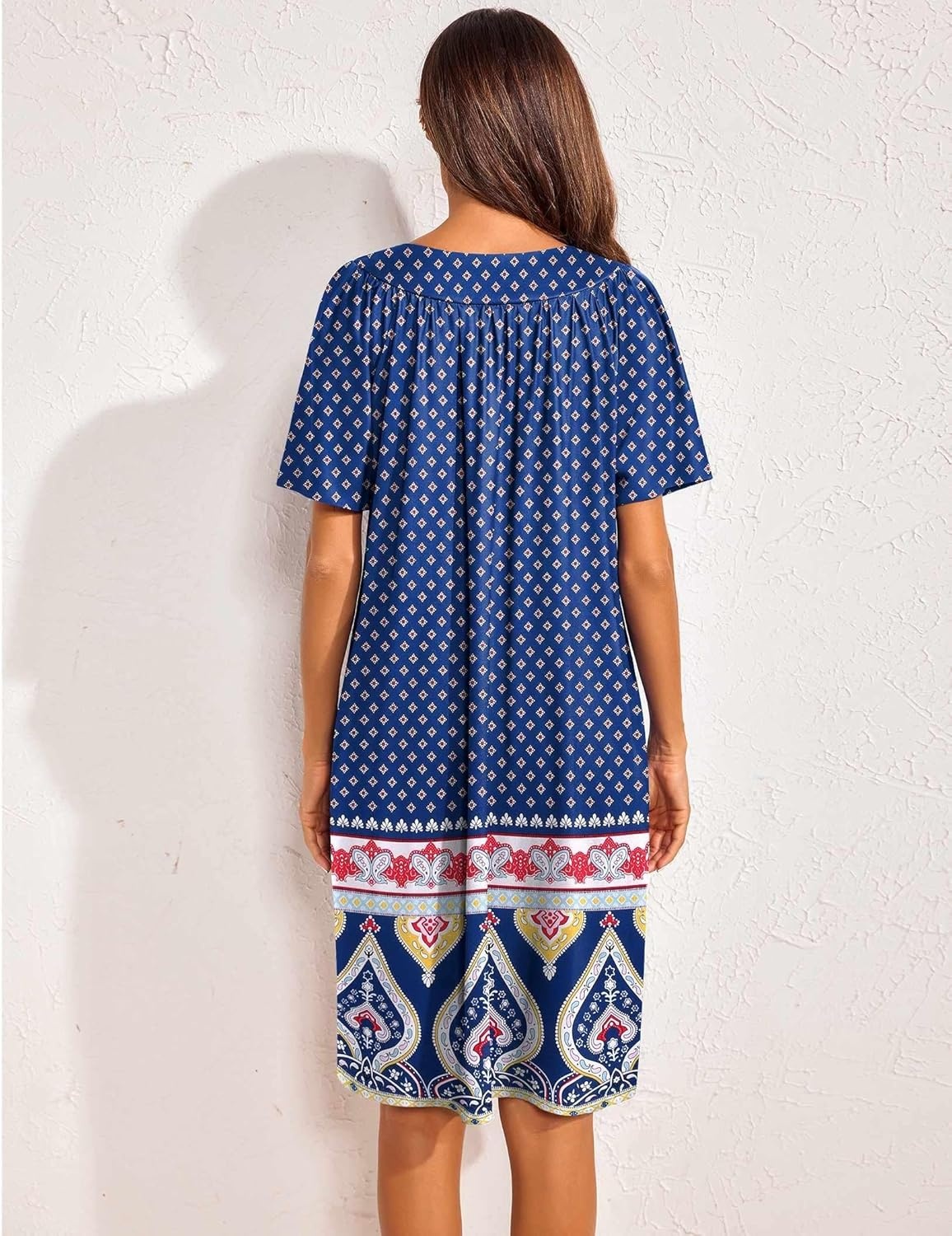 image:imageEkouaer Womens House Dress Floral Print Nightgown with Pockets Mumu DressNavy Blue