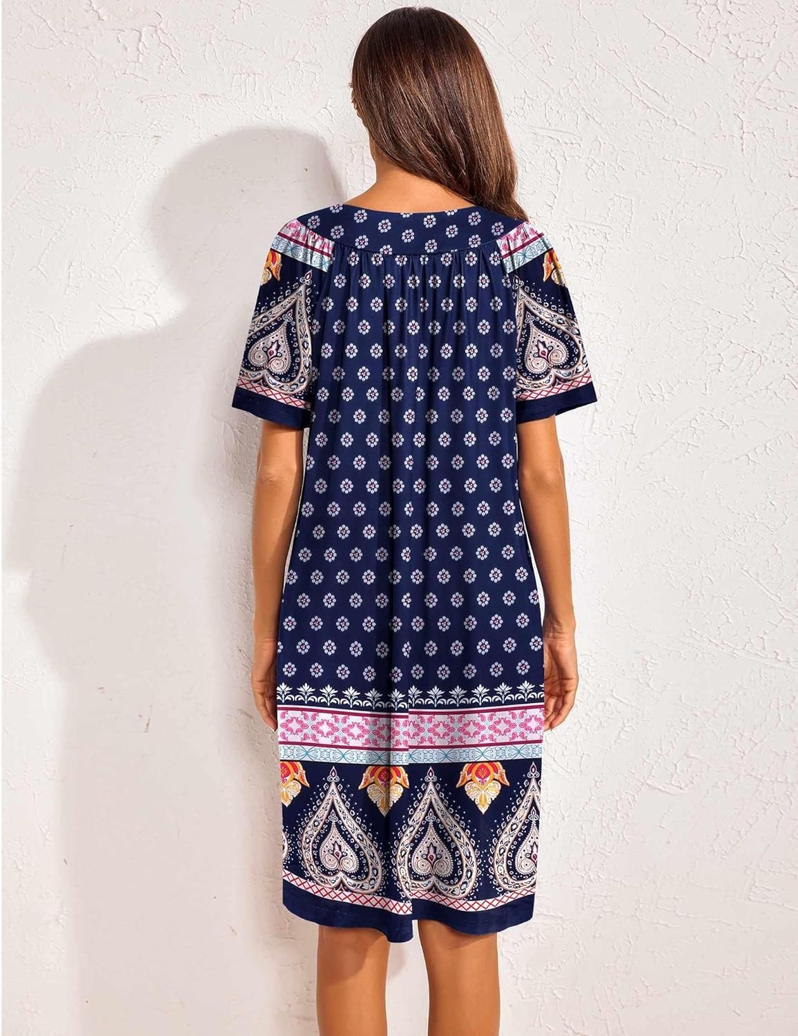 image:imageEkouaer Womens House Dress Floral Print Nightgown with Pockets Mumu DressNavy Boho