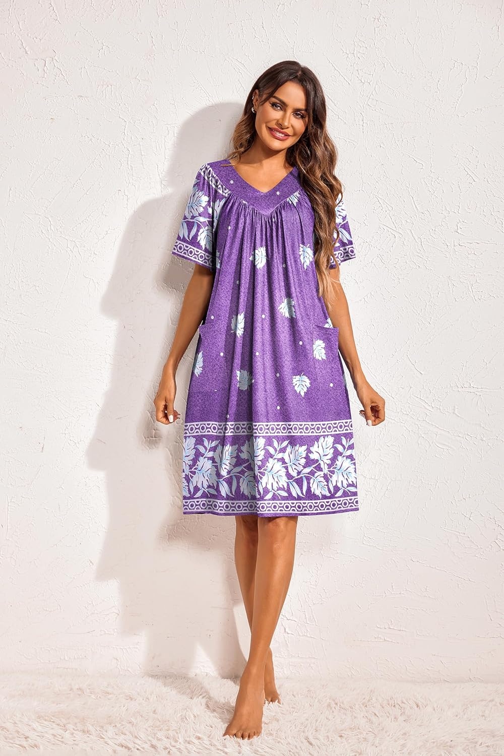 image:imageEkouaer Womens House Dress Floral Print Nightgown with Pockets Mumu DressPurple