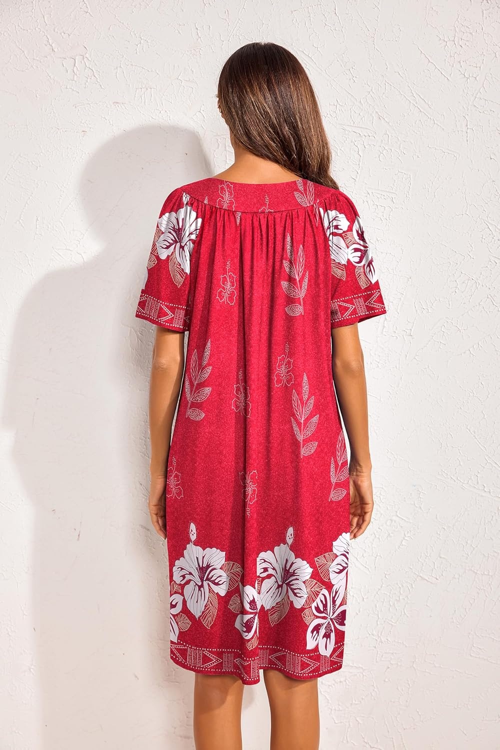 image:imageEkouaer Womens House Dress Floral Print Nightgown with Pockets Mumu DressRed