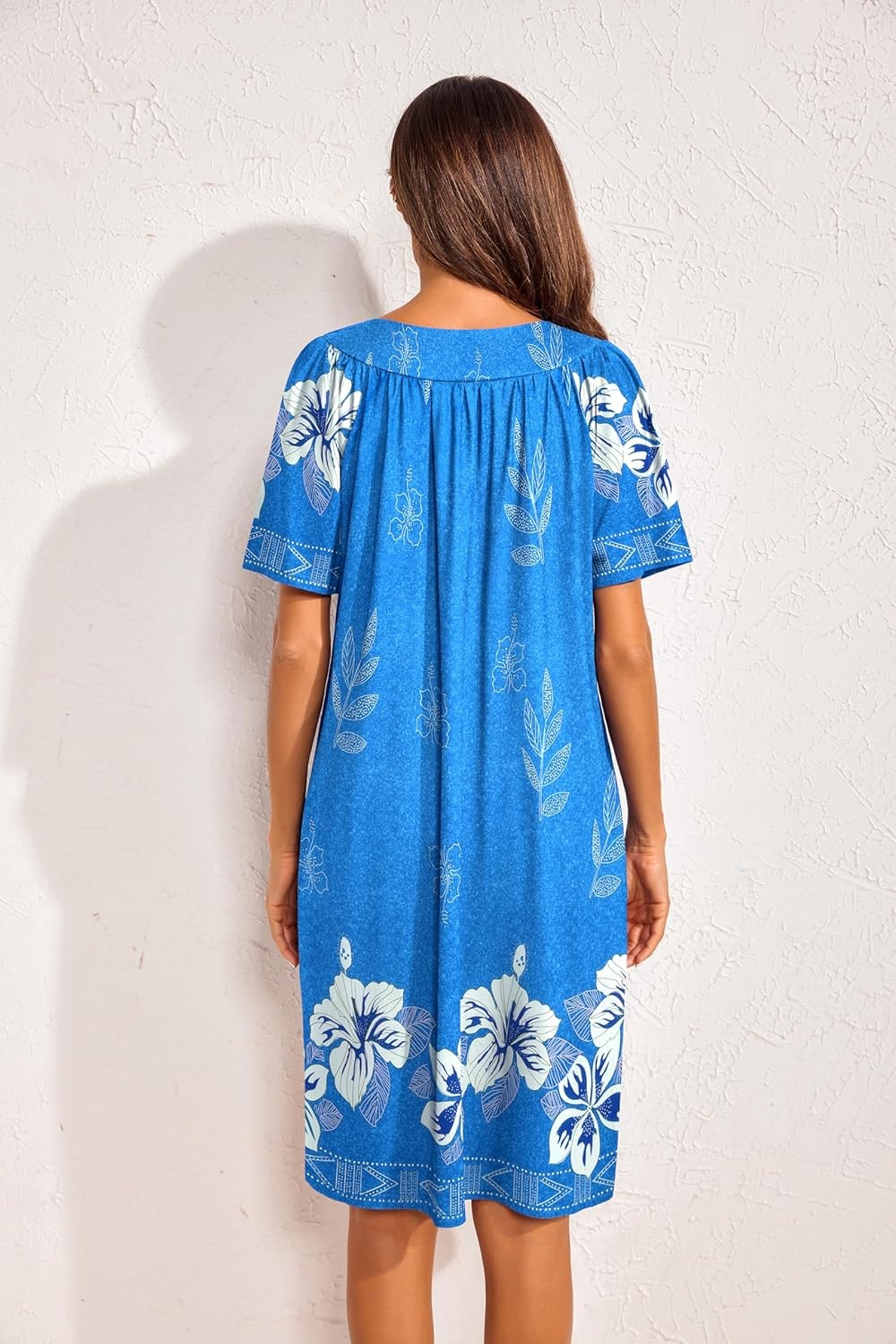 image:imageEkouaer Womens House Dress Floral Print Nightgown with Pockets Mumu DressSky Blue