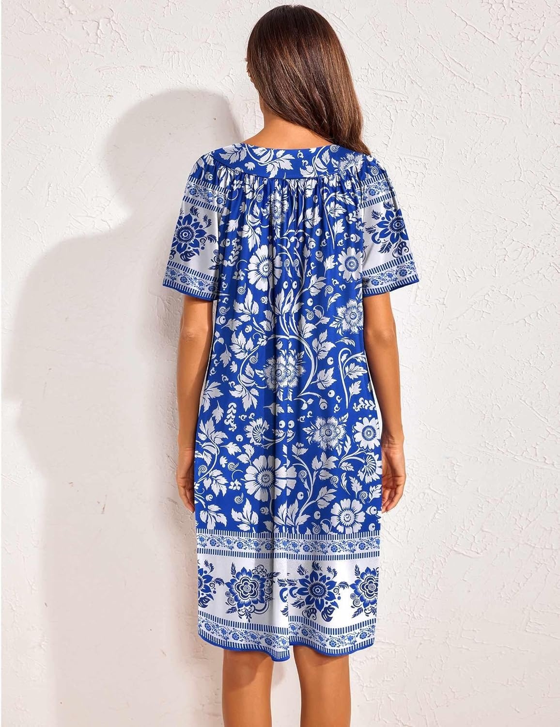 image:imageEkouaer Womens House Dress Floral Print Nightgown with Pockets Mumu DressWhite Flower