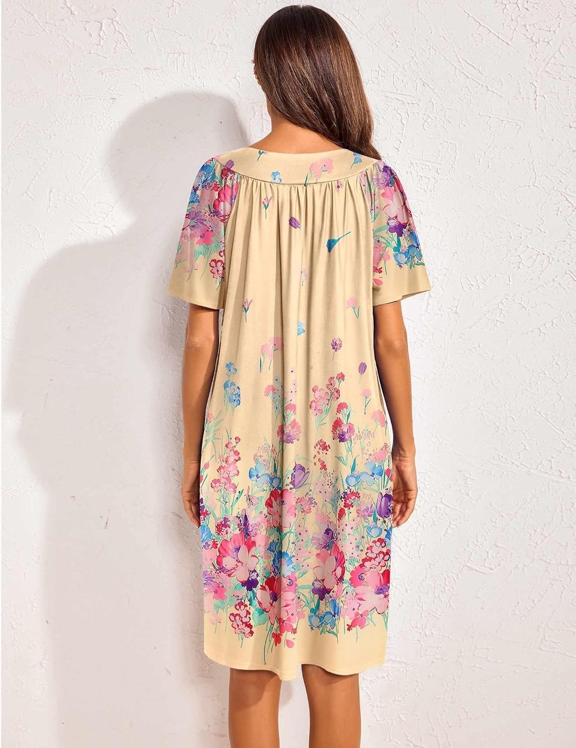 image:imageEkouaer Womens House Dress Floral Print Nightgown with Pockets Mumu DressYellow