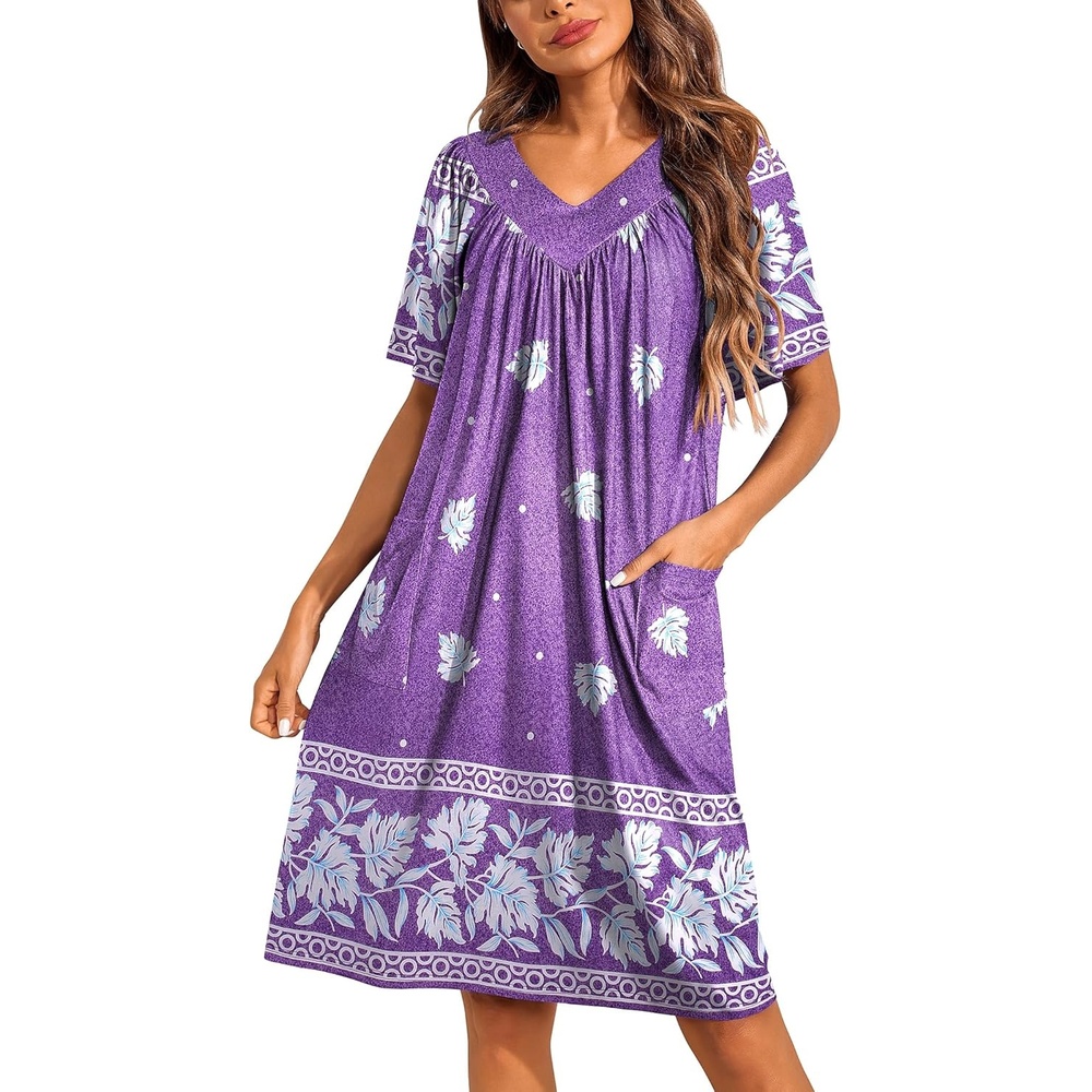 image:imageEkouaer Womens House Dress Floral Print Nightgown with Pockets Mumu DressPurple