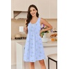 Ekouaer Cotton Nightgowns for Women Sleeveless Night Gown Tank Sleep Shirts Pleated Night Shirts V Neck Chemise(Floral Blue)